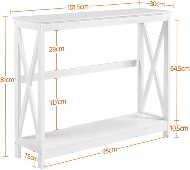 Консольний стіл Yaheetech, Стіл для передпокою з полицею, 101.5 x 30 x 81 см, Дерево, Скандинавський дизайн, Білий