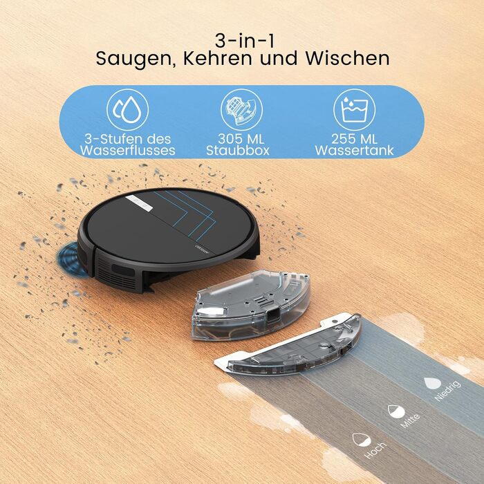 Робот-пилосос AIRROBO P30 з функцією миття підлоги, 3000Pa, 3-в-1, для тварин, килимів, твердих підлог, з пультом керування, 120 хв роботи, чорно-синій