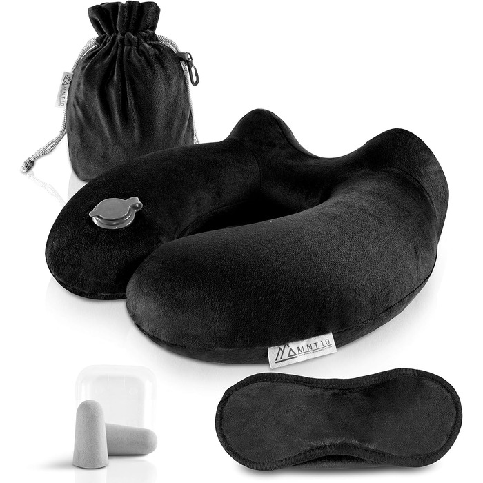 Набір подушок для подорожей - надувні, оксамитово-м'який чохол, 4 шт. и (чорний), 10