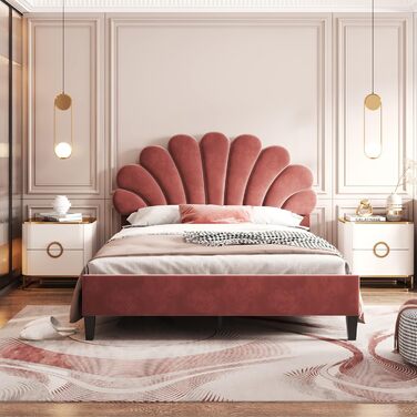 Ліжко з м'якою оббивкою Merax, дитяче ліжко для дівчинки (140 x 200 см, Bean Red)