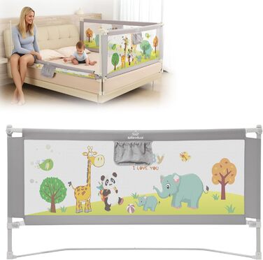 Бортики для ліжка дитячі 3 шт. (2x200 см + 1x180 см) складні, захист від випадання, малюнок 'Джунглі', для малюків та дітей