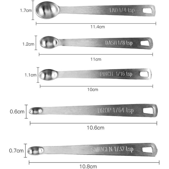 Набір мірних ложок з нержавіючої сталі з 5 предметів - різних розмірів і кольорів