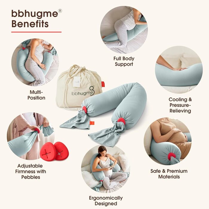 Подушка для вагітних BBhugme® - подушка для вагітних та годування, подушка для підтримки всього тіла - оливковий колір (Евкаліпт)