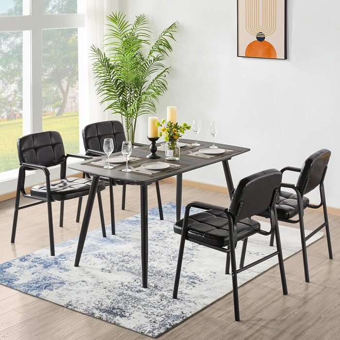 Крісла для відвідувачів Yaheetech, крісла для очікування, крісла для гостей з підлокітниками та спинкою, крісла для конференц-залу, крісла для вітальні, оббивка з екошкіри, чорний колір, набір з 4 шт., розмір 58x60x85 см