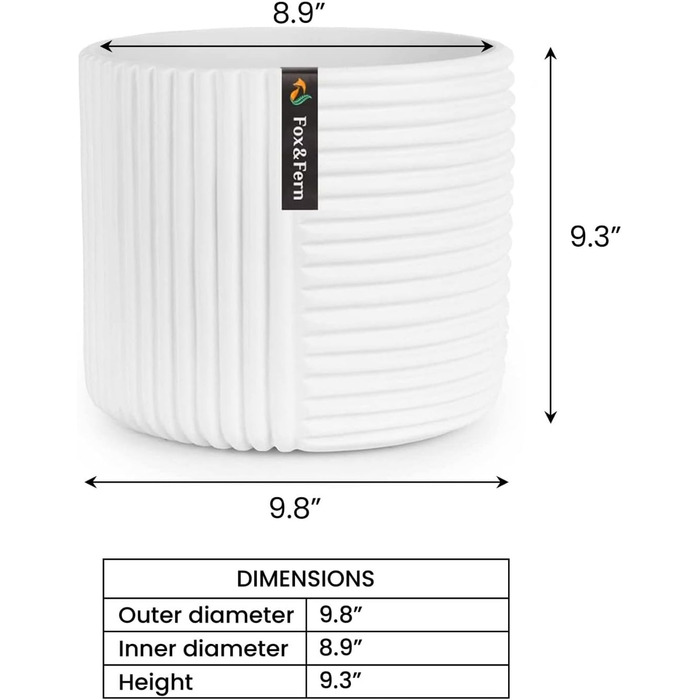 Горщик для квітів Fox & Fern Großer 30,5 см - великий кашпо з високоякісного полістоуну з 3D-текстурою та дренажним отвором; горщик 30,5 см для кімнатних рослин; великий горщик для дому (білий)