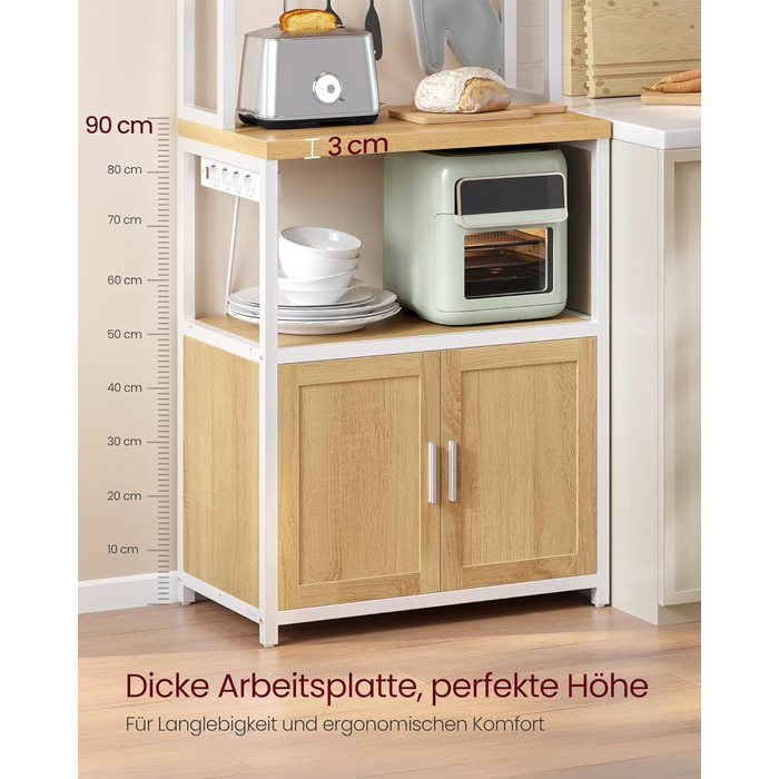 Стелаж кухонний VASAGLE з розетками, шафка, робоча поверхня 90 см, 8 гачків, 40 x 60 x 170 см, вінтажний колір, KKS058K02