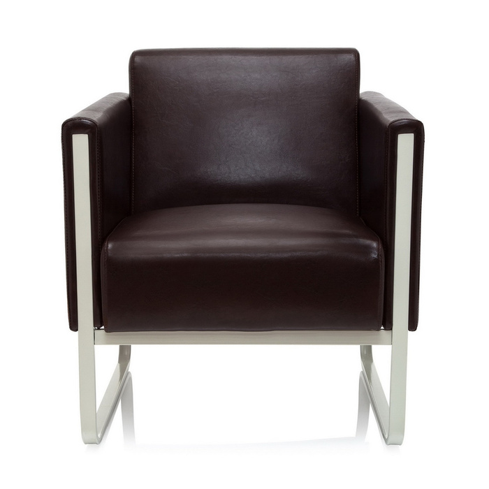 Крісло для відпочинку ARUBA, каркас біло-сірий, штучна шкіра, одномісне, коричневе, hjh OFFICE