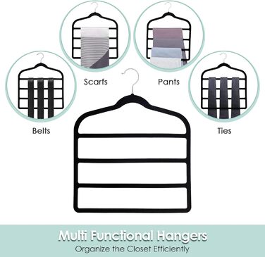 Набір з 6 вешалок для штанів DUDUCOFU, чорний колір, ABS з оксамитовим покриттям, для штанів, джинсів та суконь
