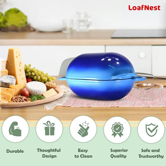 Набір для приготування хліба ручної роботи LoafNest: Dutch Oven з чавуну (2 літри) та силіконовий вкладиш. (Тільки горщик, без вкладиша)
