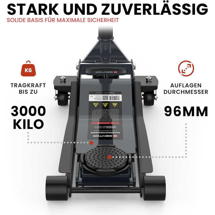 Гідравлічний домкрат 3T низькопрофільний 75-505мм з гумовими накладками для легкових авто та SUV – професійний, посилений, з роликами 360° (антрацит)