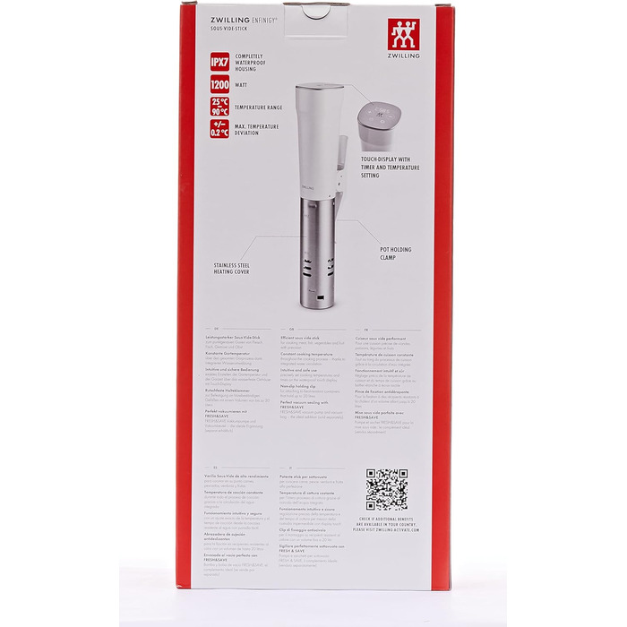 Паличка ZWILLING ENFINIGY Sous-vide, точне налаштування температури, інтуїтивно зрозумілий сенсорний дисплей, білий