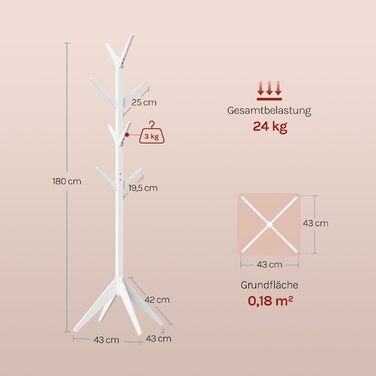 Вільхува Kleiderständer - дерев'яний вішак для одягу з 8 гачками, 180 см (білий)