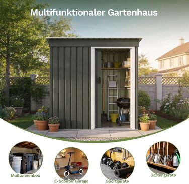 Металевий сарай для інструментів Devoko 96x98x160 см з похилим дахом, сталевий, стійкий до іржі, з рукавичками, замком, для двору, тераси, газону (сірий, S)