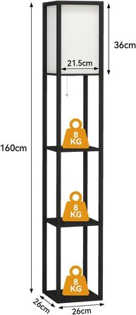 Торшер Fullwatt з дерев'яною полицею та підсвічуванням для спальні та вітальні (чорний)