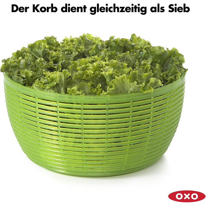 OXO Good Grips Салатниця-центрифуга з ситом та кришкою, зелена – для сушіння салату, велика