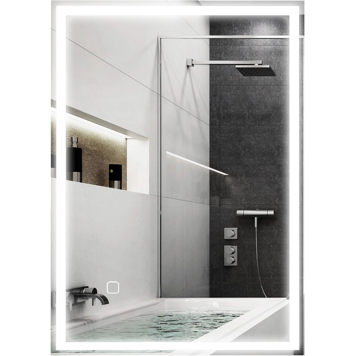 Дзеркало для ванної кімнати HOMCOM з підсвічуванням 70 x 50 см, LED, сенсорне управління, функція пам'яті, 3 кольори світла, антизапарник, срібне