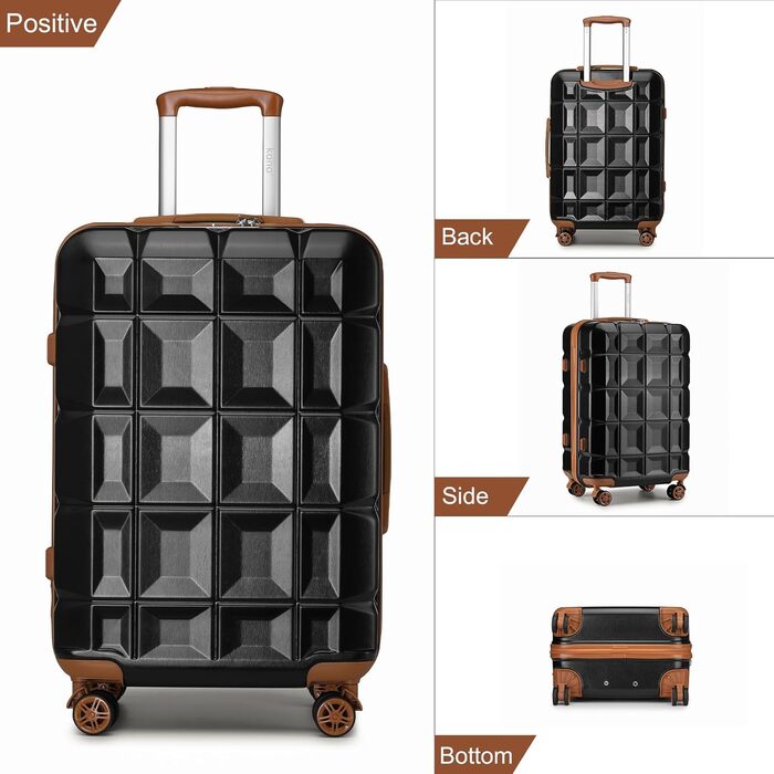 Набір валіз KONO 2 в 1: велика валіза (54 см) та косметичка (білий/чорний/коричневий)