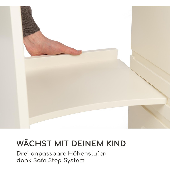 Стілець-сходинка Montessori Mobli для малюків: білий, з берези, лакований, регульовані сходинки для незалежності та безпеки