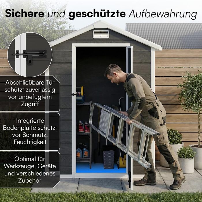 Садовий будиночок STEELSØN Novara 192x92x151 см – пластиковий сарай для інструментів з вікном, стійкий до погодних умов, темно-сірий