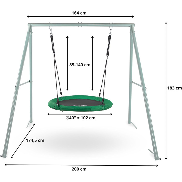 Гойдалка садова HyperMotion Storchennest з А-рамою для 2 осіб, зелена - 102 см, до 150 кг, UV-стійка