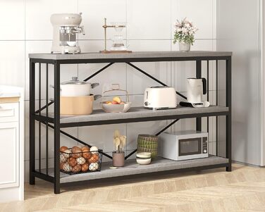 Металево-дерев'яна полиця IBF з 3 ярусами, індустріальний стиль, 120x34x74 см, сірий колір