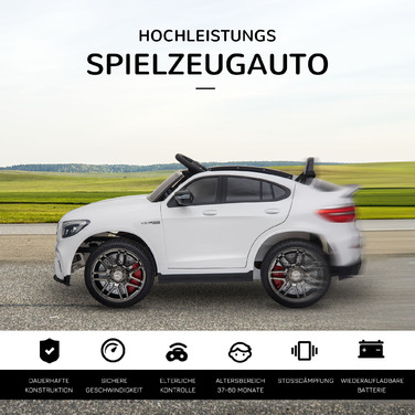 Дитячий електромобіль HOMCOM Mercedes-Benz AMG GLC63S COUPE, ліцензована модель, 12V, з пультом дистанційного керування, ременем безпеки, 2 x 35W двигуни, MP337-60, білий, розміри: 115 x 70 x 55 см. (Для дітей віком 6-12 років)