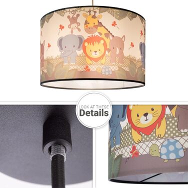 Підвісний світильник для дитячої кімнати тварини джунглів, вкорочуваний, E27, 1.5м