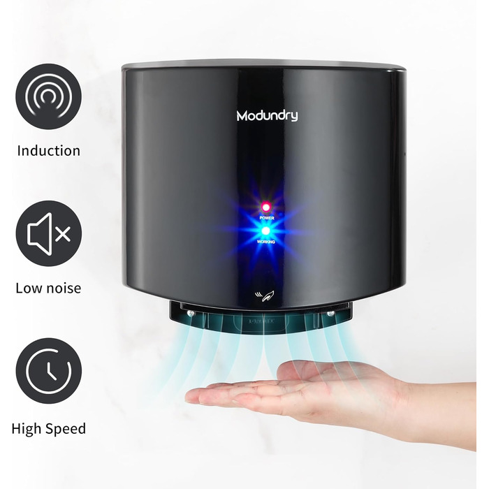 Автоматичний електричний сушар для рук настінний для дому та офісу, чорний