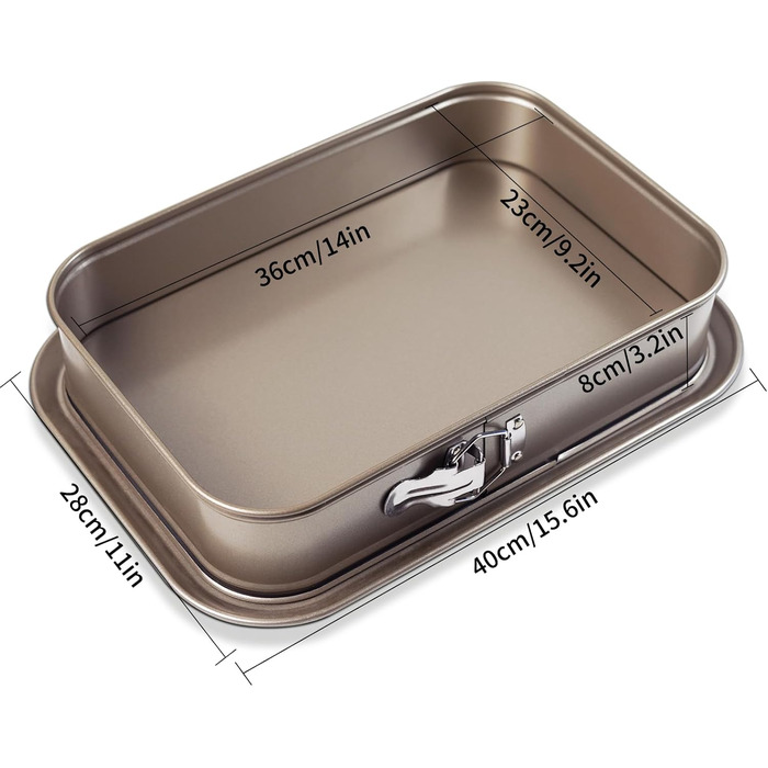 Форма для випічки Notcilgias прямокутна, роз'ємна, для чізкейку, тирамісу, антипригарне покриття, нержавіюча сталь (золото)