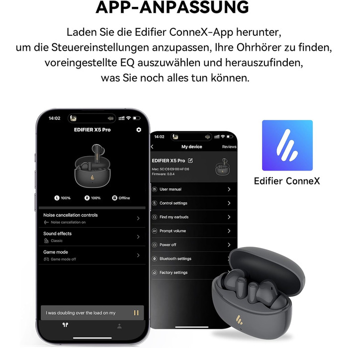 Справжні бездротові навушники Edifier X5 Pro Bluetooth 5.3, ANC, AI Calling, IP55, швидка зарядка, сірий