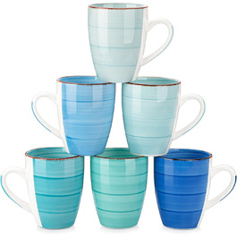 Ванкассо BONITA чашки для кави набір з 6 шт. , набір чашок фаянсовий посуд, кавова кружка 500 мл з ручкою, чашки для еспресо, чашки для чаю великі, підходять для різних напоїв, колір синій
