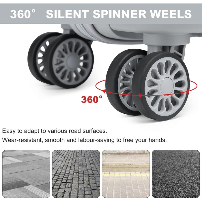 Валіза KONO з TSA-замком та 4 обертовими колесами, набір валіз 3 шт. (білий, сірий)