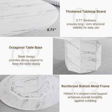 Круглий обідній стіл HSH для 4-6 осіб. Дерев'яний стіл для їдальні в сучасному стилі, 120 x 120 x 75 см, білий