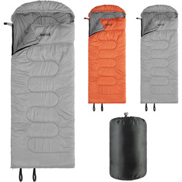 Спальний мішок JEMIDI зимове літо на відкритому повітрі - до -5C - Ковдра спальна велика на блискавці - 220x80x10см - Водонепроникний зимовий спальний мішок для дорослих - Сірий