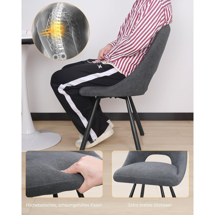 LEWE Комплект обідніх стільців 6 шт., поворотні, для кухні, вітальні, спальні, ергономічні, без підлокітників, тканина кашемір (темно-сірий, 4 поворотні)