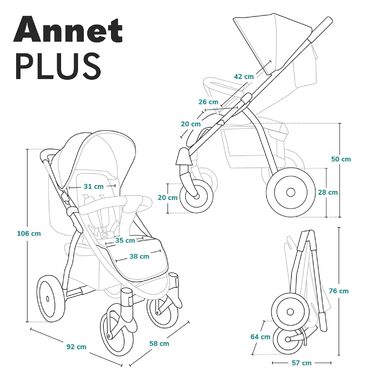 Дитяча коляска Lionelo Annet до 22 кг з функцією лежання, компактна, з аксесуарами (Golden Moments, Plus)