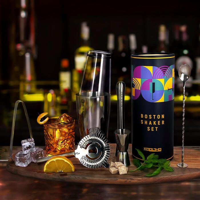 Набір шейкер для коктейлів Boston Shaker Set: скло, нержавіюча сталь, професійний барменський набір з ситечком Hawthorne