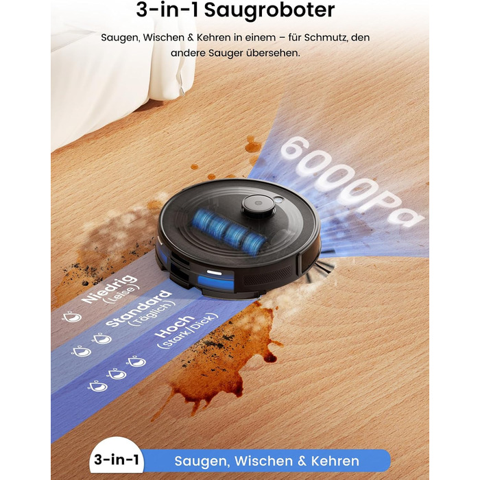 Робот-пилосос LEFANT M2 Plus з картографією, лазерною навігацією, 6000Pa, WiFi/App/Alexa, чорний