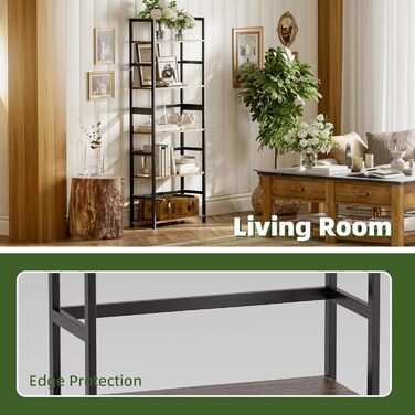 5-ярусна полиця для книг, індустріальна полиця з бамбуковим каркасом, сучасна вітрина, органайзер для зберігання з дерева для вітальні, домашнього офісу, рустикальний коричнево-чорний колір