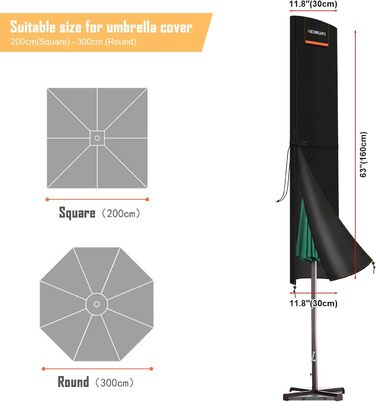 Чохол для парасольки/маркетки, 3-5 м, великий, захист від сонця, вітру, снігу, UV-стійкий, 160x30/30 см