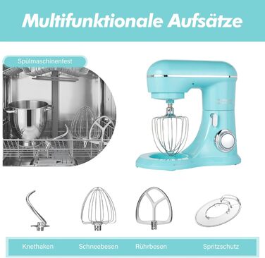 Кухонний комбайн Kitchen in the Box: 6 л, блакитний, з місткістю 3.5 л, 10 швидкостей, міксер, насадки для тіста та збивання