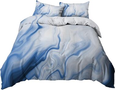 Сірий комплект постільної білизни 180x200 см Геометричний дизайн, двостороння постільна білизна з м'якої мікрофібри, гіпоалергенна, 3 частини: простирадло, ковдра та 2 наволочки 80x80 см. Сучасний дизайн, блакитна текстура.