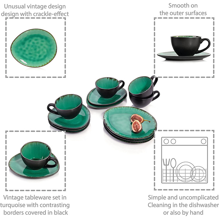 Sänger Kaffeeservice Palm Beach: 12-частинний набір посуду з кераміки для 4 осіб, преміум-якість