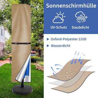 Чохол для парасольки/маркетки 240x57/57см, захисний чохол від сонця, UV захист, для парасольки до 400см Ø, коричневий/хакі