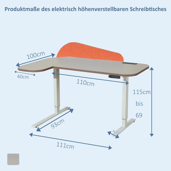 Електричний кутовий стіл з регулюванням висоти 150 см, L-подібний, з 4-ма пам'ятями, з'єднувальна панель, для дому та офісу (150x68 см, темно-коричневий-помаранчевий)
