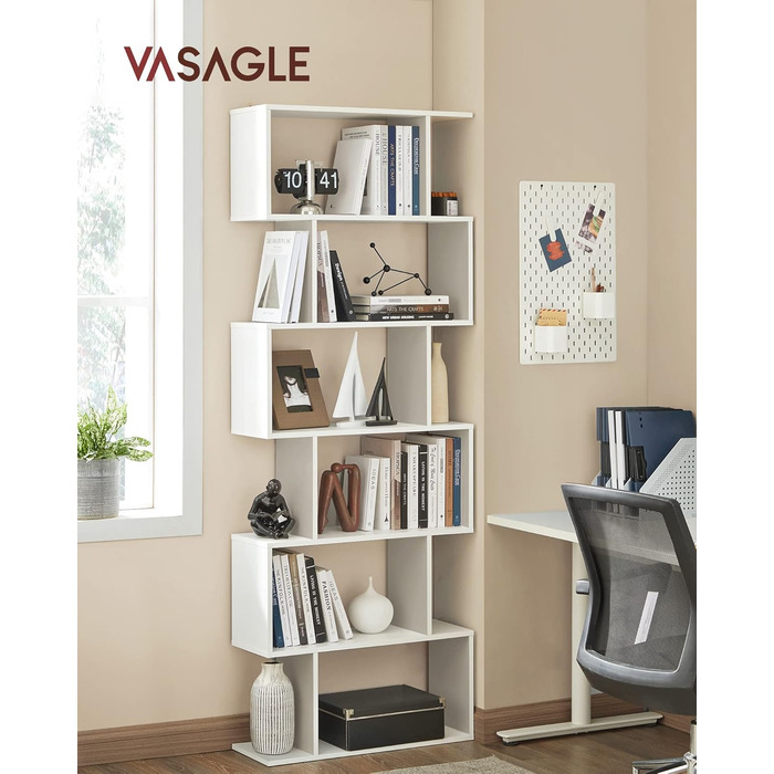 Стильна полиця VASAGLE з 6 полицями, 24 x 70 x 191.6 см, для дому, офісу, вітальні, спальні, біла LBC61WT