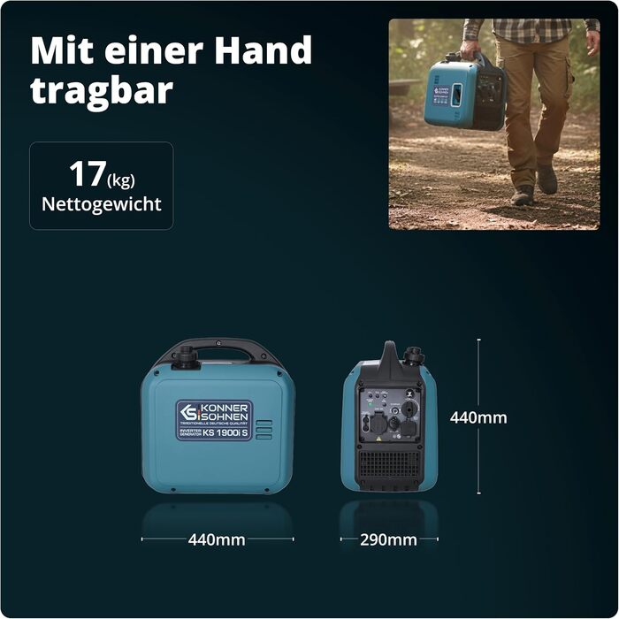 Інверторний генератор K&S Könner&Söhnen KS 1900i S, 2.0 кВт, з USB, мідна обмотка, для резервного живлення