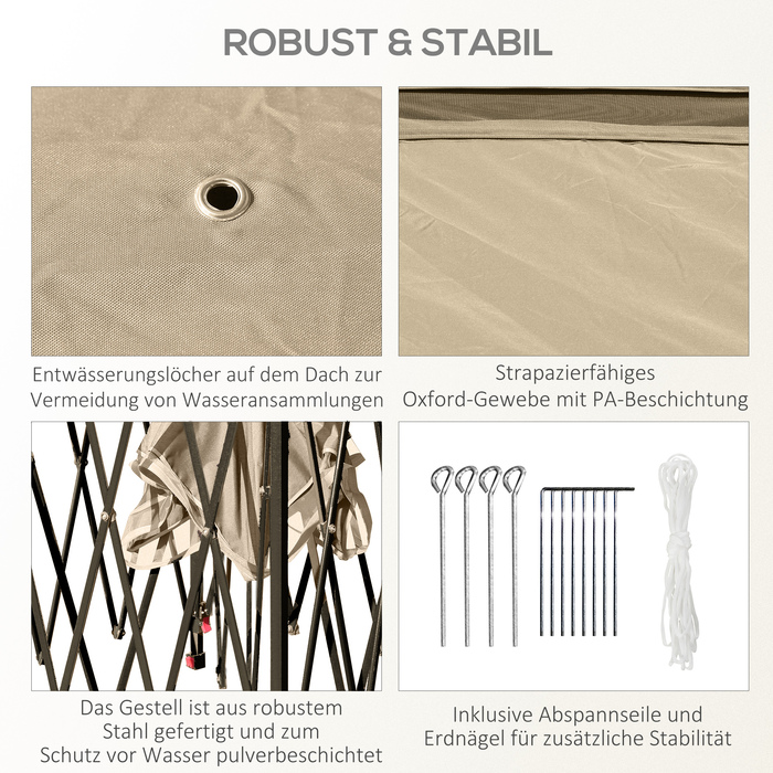 Газонний павільйон, металева конструкція з тканиною, москітні сітки, дренажні отвори, розміри 330 x 330 x 288 см, бежевий