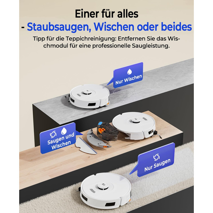 Робот-пилосос Redkey R11 з функцією миття, 20000Pa, док-станція 4L, захист від намотування волосся, LiDAR навігація, керування через додаток, для килимів та шерсті тварин