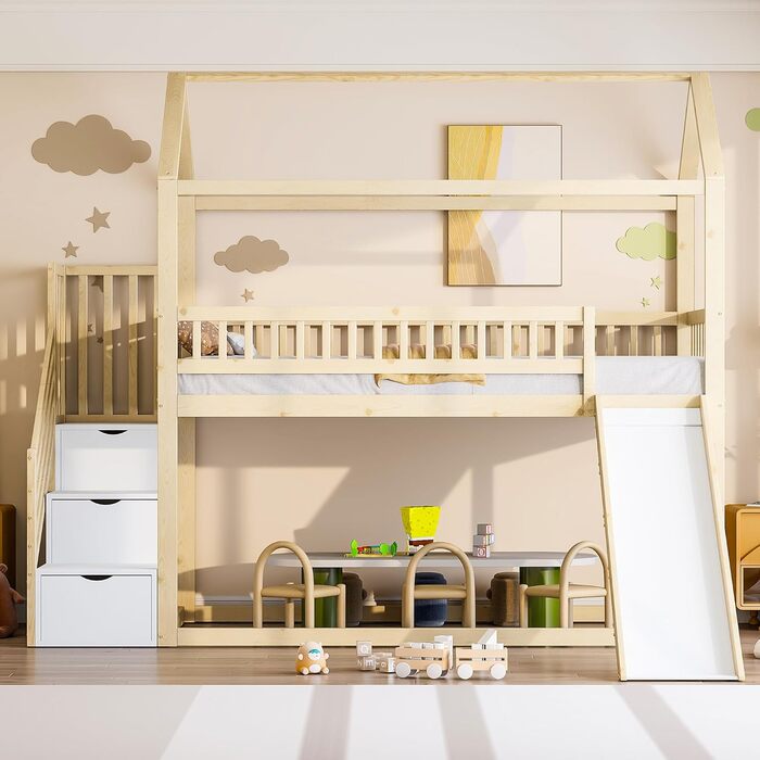 Двоярусне ліжко-горище з сходами, біле (90x200)